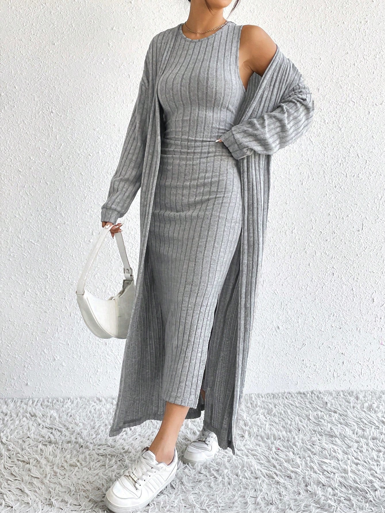 DEMI™ Dress Set | Autumn Ribbed Knit Dress & Cardigan Set