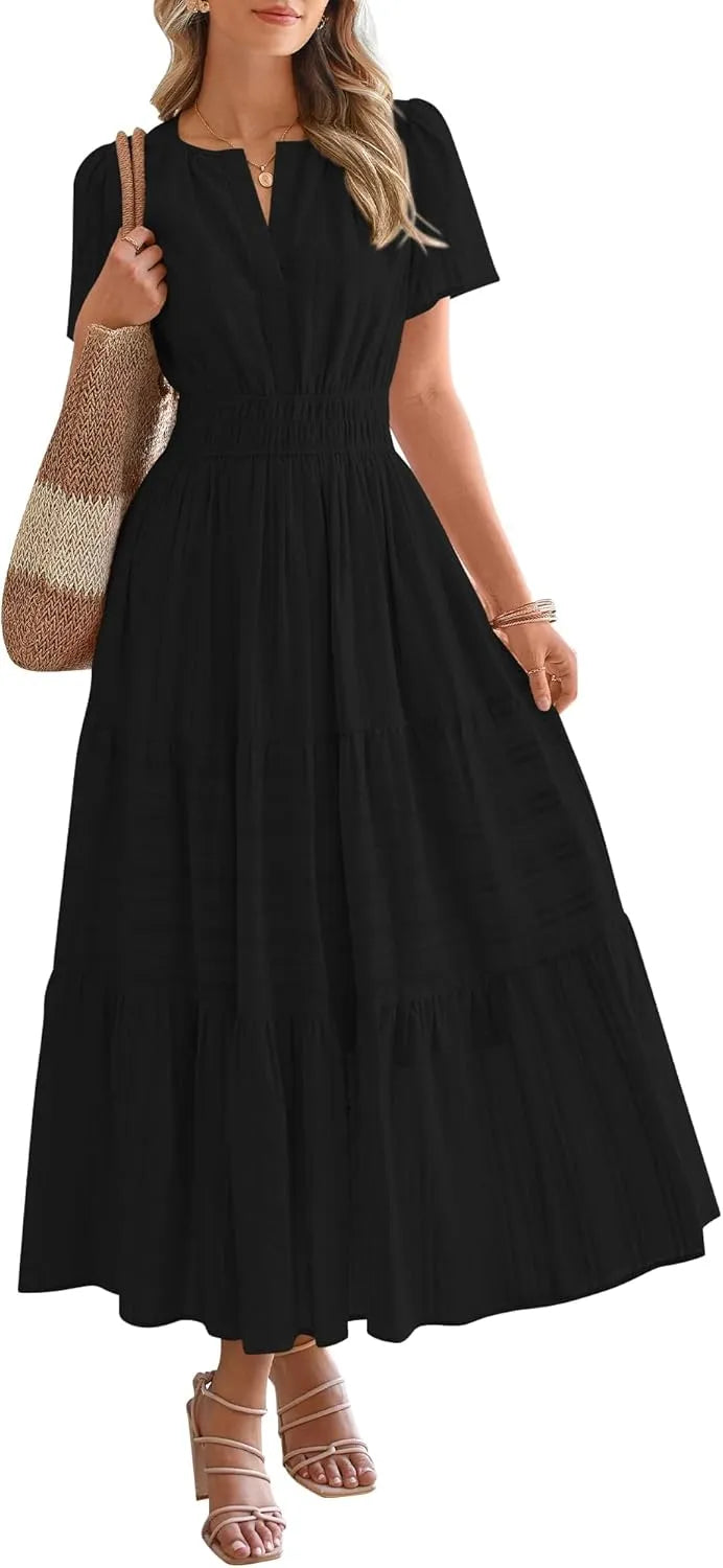 JOVIE™ Dress | Short Sleeved V-Neck Casual Maxi Dress