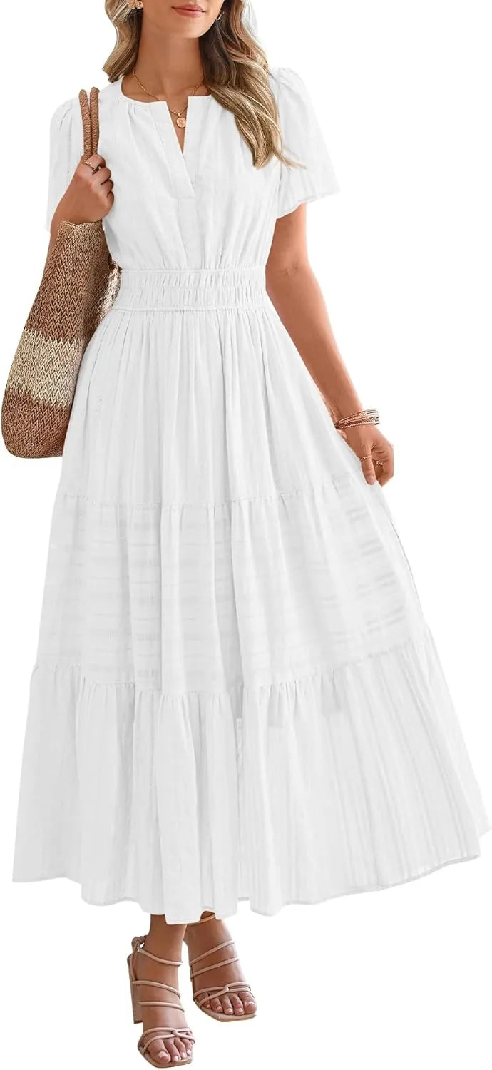 JOVIE™ Dress | Short Sleeved V-Neck Casual Maxi Dress