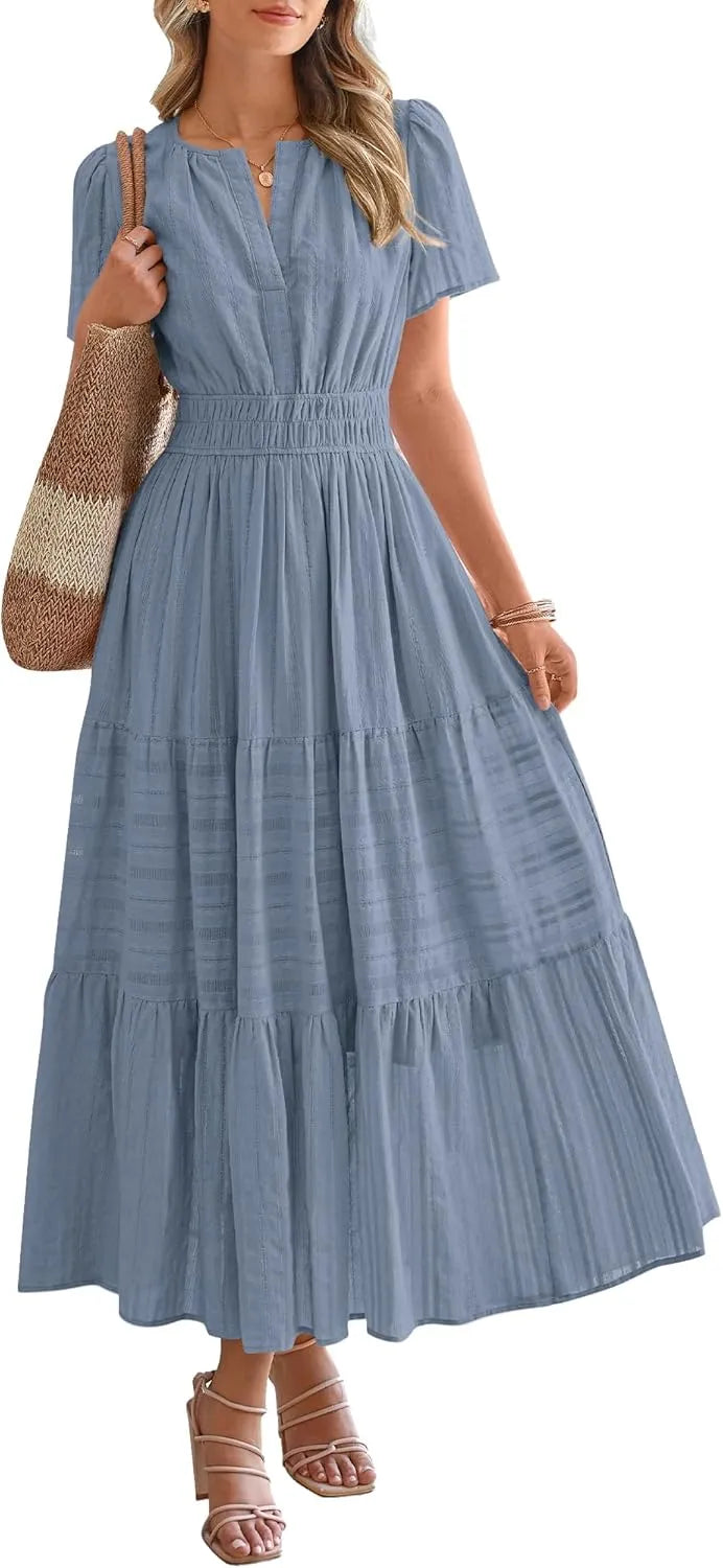 JOVIE™ Dress | Short Sleeved V-Neck Casual Maxi Dress