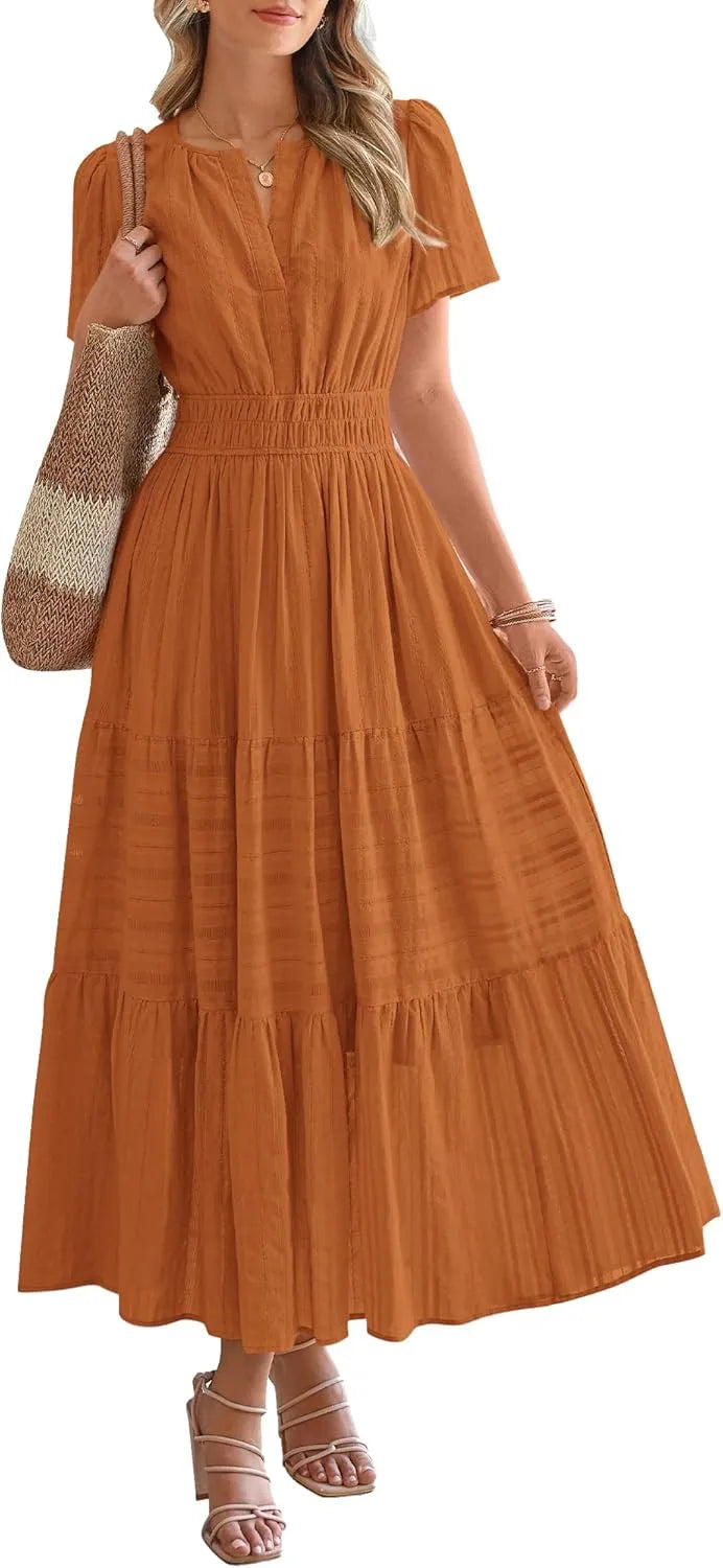 JOVIE™ Dress | Short Sleeved V-Neck Casual Maxi Dress