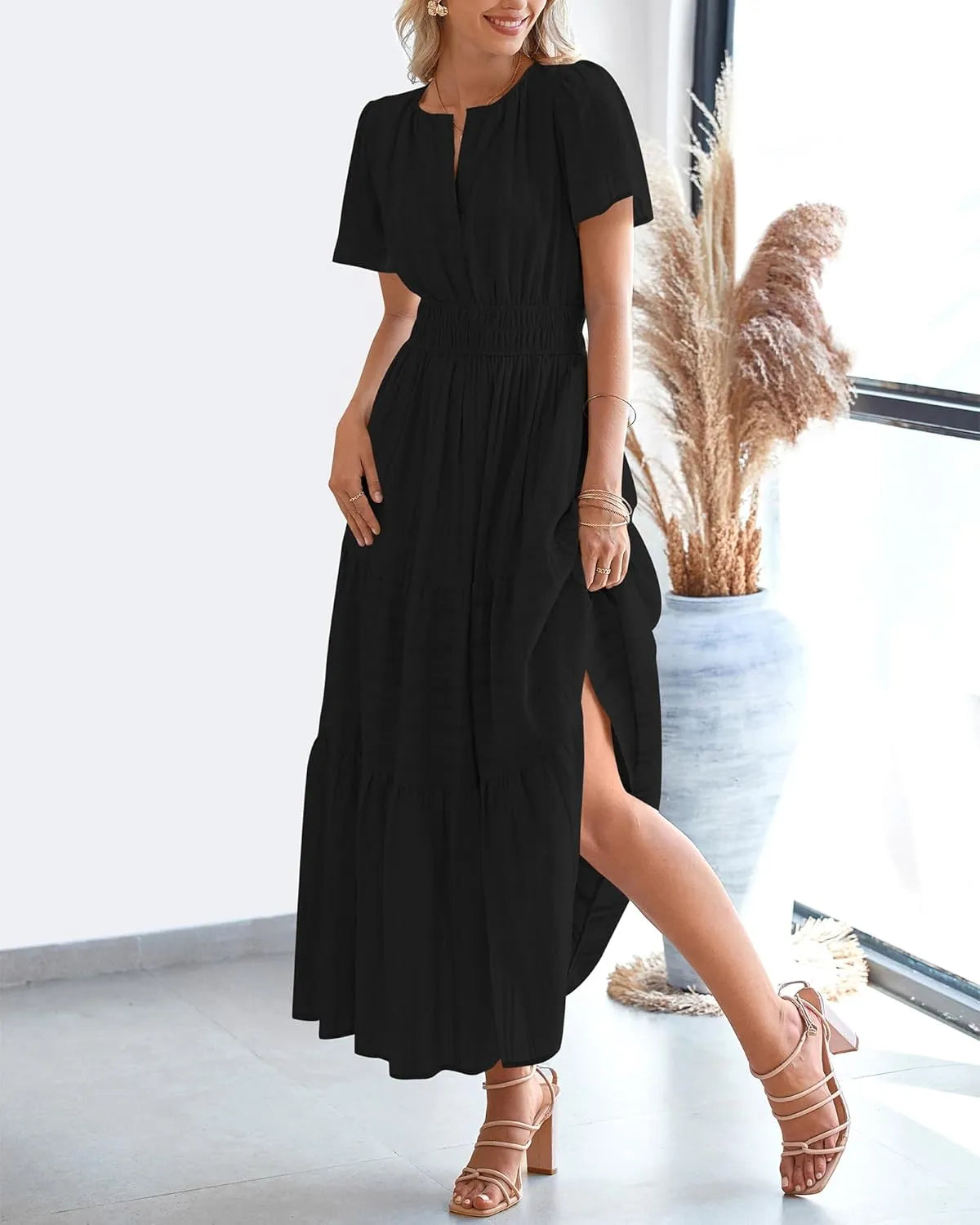 JOVIE™ Dress | Short Sleeved V-Neck Casual Maxi Dress