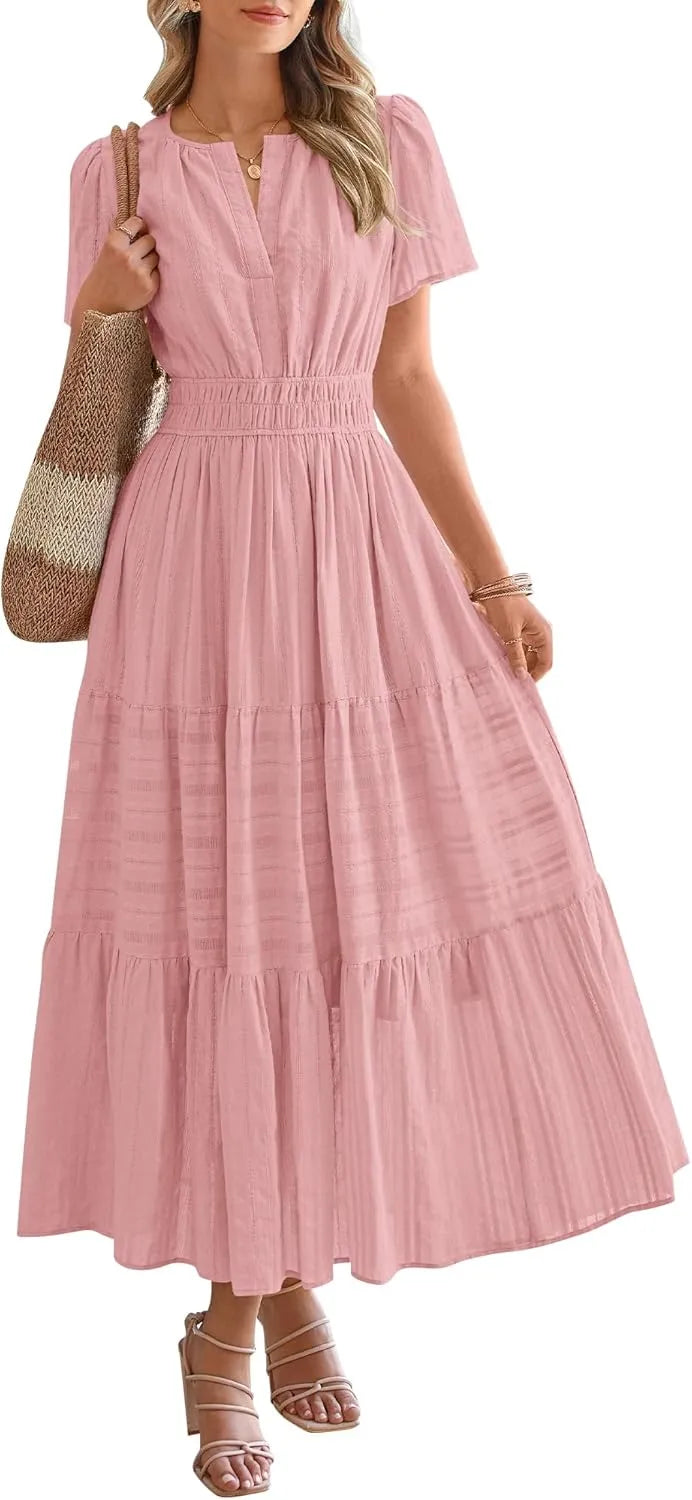 JOVIE™ Dress | Short Sleeved V-Neck Casual Maxi Dress