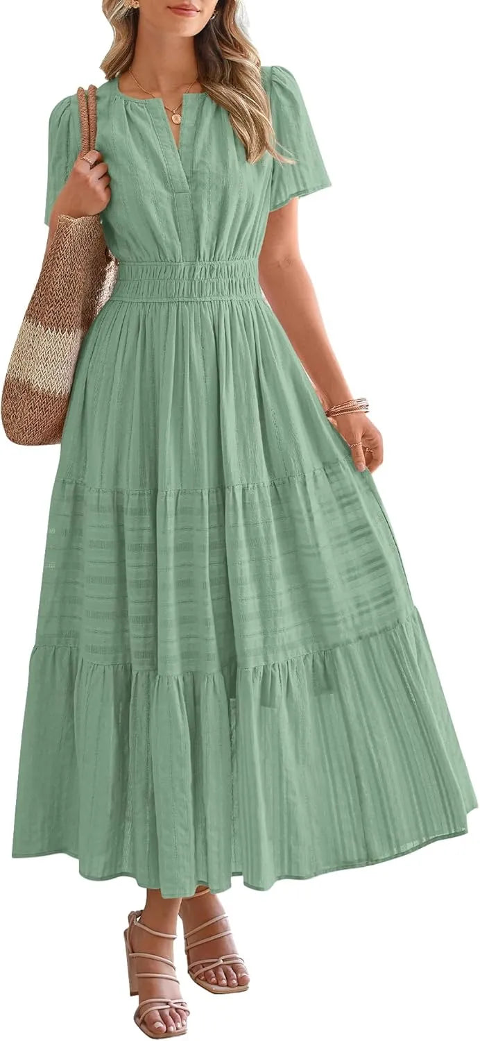 JOVIE™ Dress | Short Sleeved V-Neck Casual Maxi Dress
