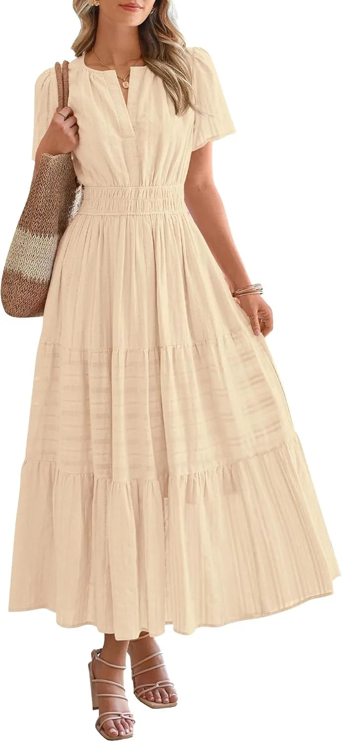 JOVIE™ Dress | Short Sleeved V-Neck Casual Maxi Dress