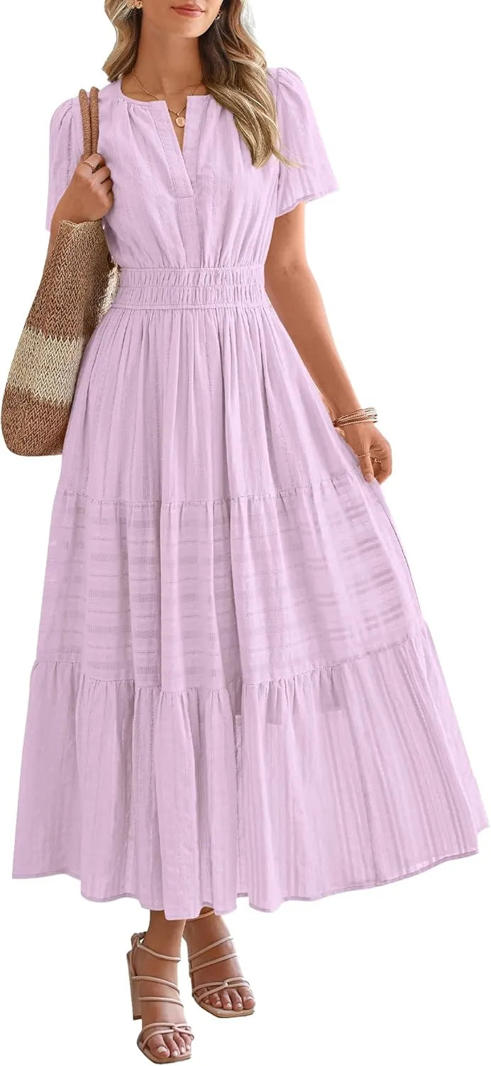 JOVIE™ Dress | Short Sleeved V-Neck Casual Maxi Dress