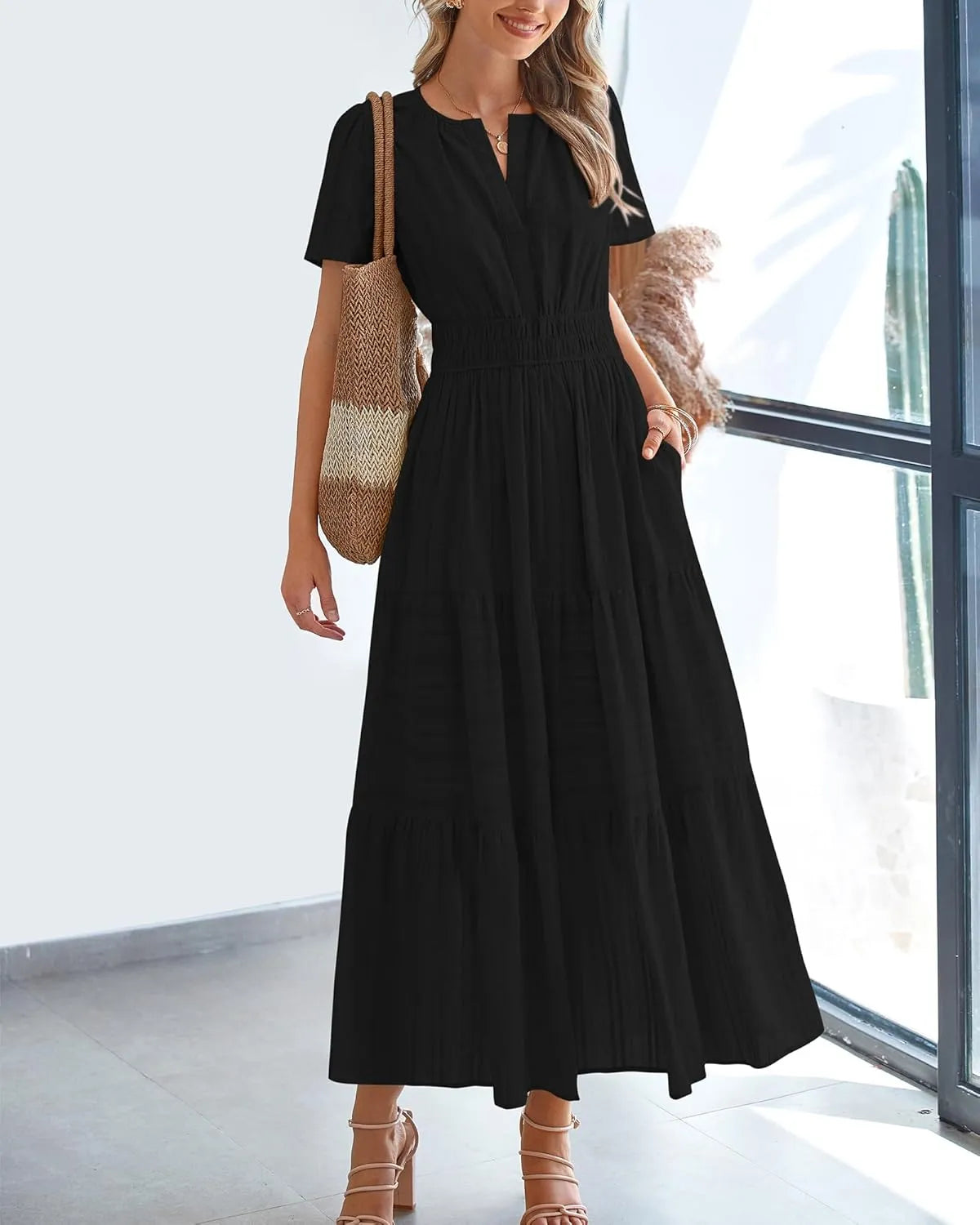 JOVIE™ Dress | Short Sleeved V-Neck Casual Maxi Dress