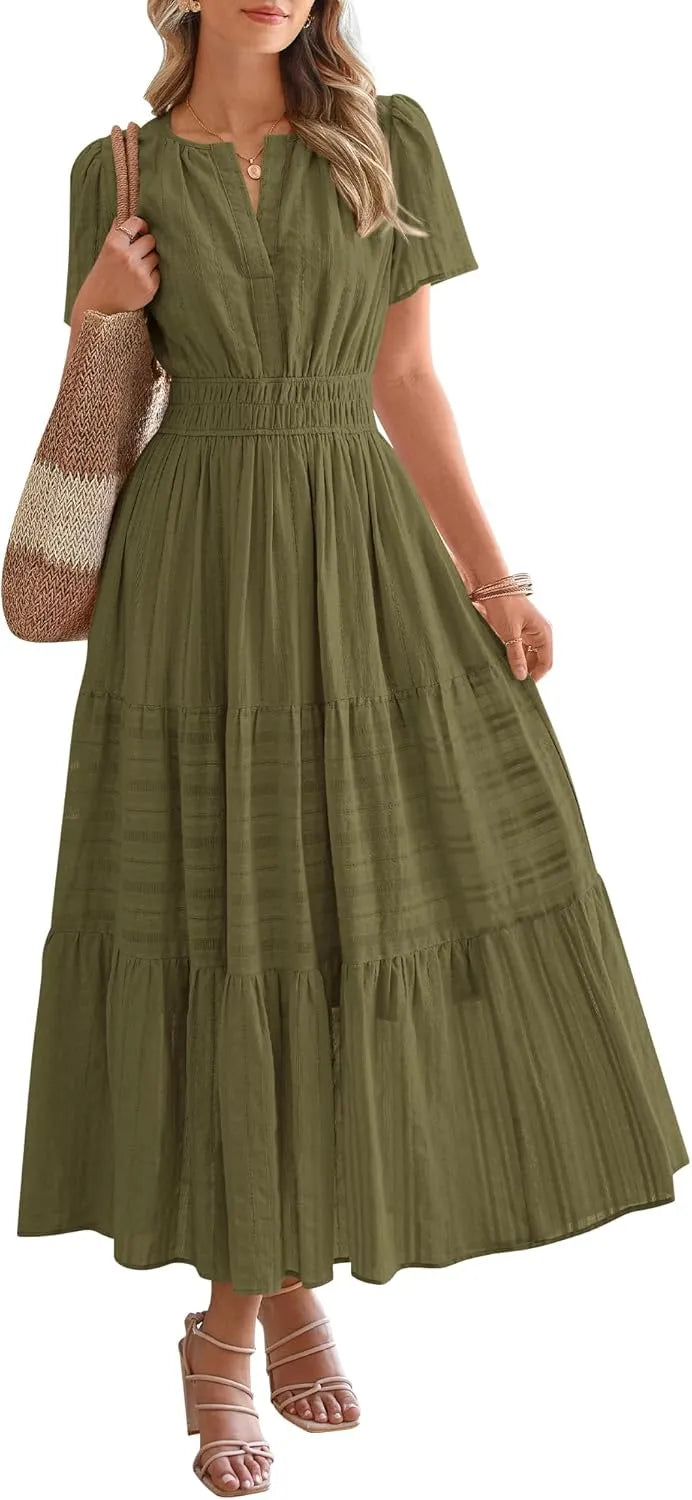 JOVIE™ Dress | Short Sleeved V-Neck Casual Maxi Dress