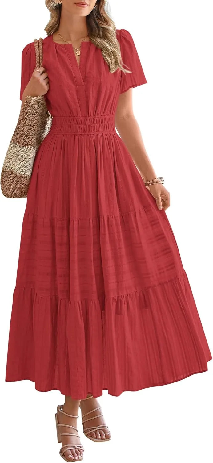 JOVIE™ Dress | Short Sleeved V-Neck Casual Maxi Dress