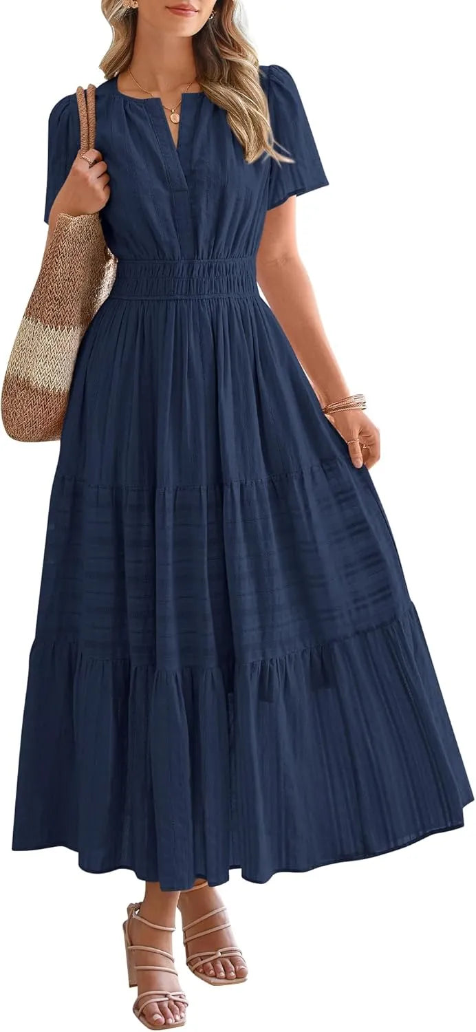 JOVIE™ Dress | Short Sleeved V-Neck Casual Maxi Dress
