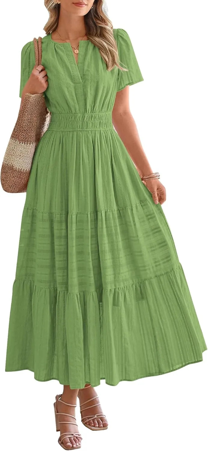 JOVIE™ Dress | Short Sleeved V-Neck Casual Maxi Dress