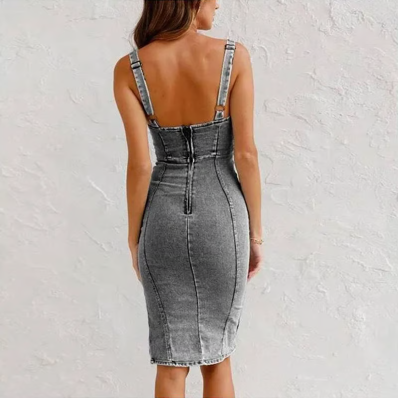 SOLENE™ Dress | Split Denim Bodycon Midi Dress