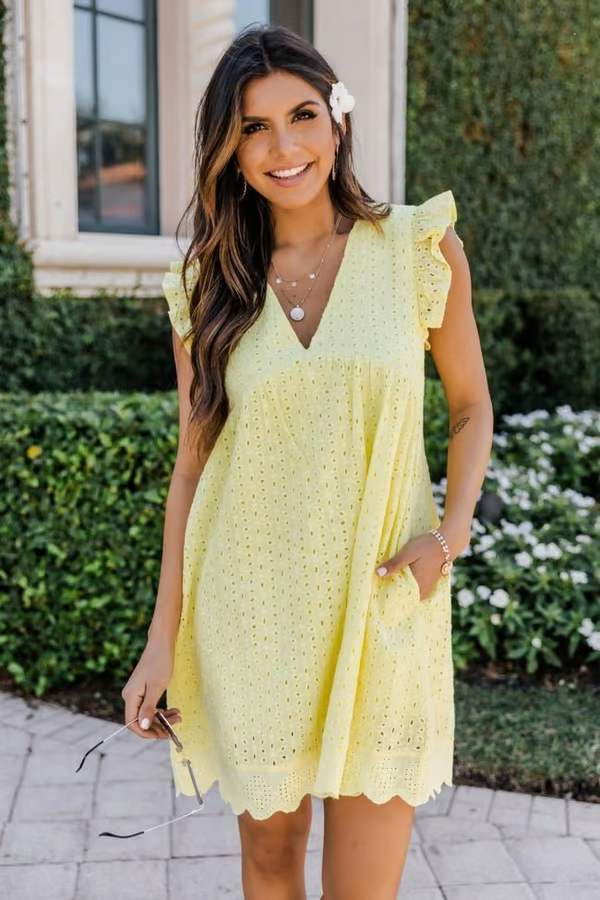 KAIA™ Dress | Flowy Eyelet Mini Dress With Ruffles