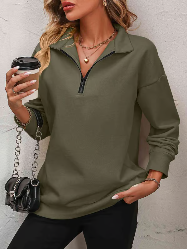NATALIE™ Sweatshirt | Zip-Up Dropped Shoulder Sweatshirt