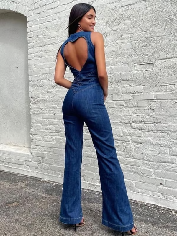 VALENCIA™ Jumpsuit | Backless Heart Cutout Denim Jumpsuit