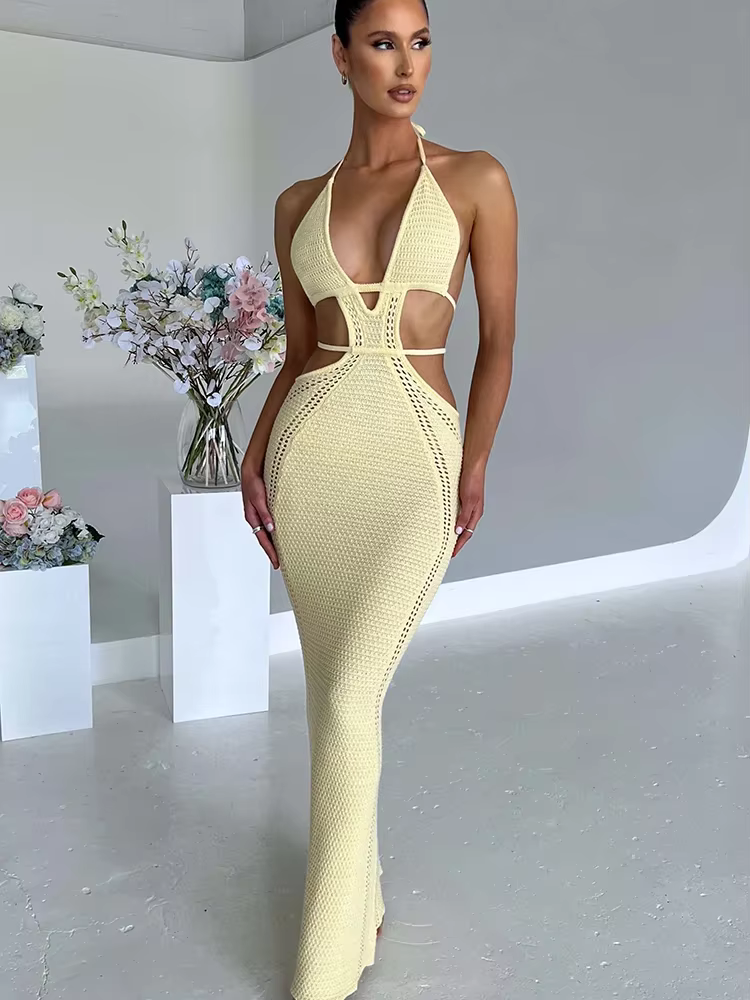 RIVANA™ Dress | Bodycon Knitted Lace-Up Maxi Dress