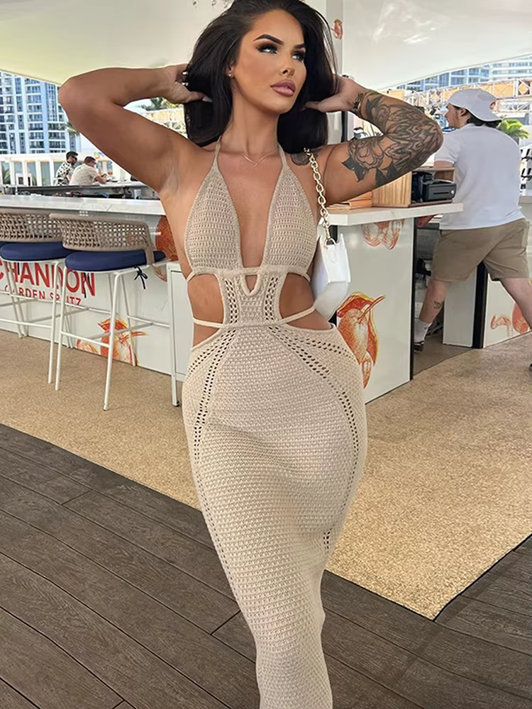 RIVANA™ Dress | Bodycon Knitted Lace-Up Maxi Dress