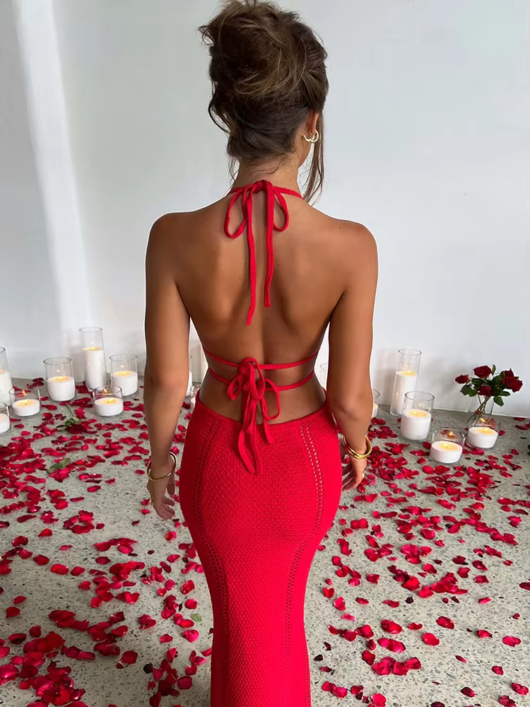 RIVANA™ Dress | Bodycon Knitted Lace-Up Maxi Dress
