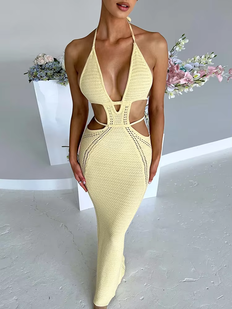 RIVANA™ Dress | Bodycon Knitted Lace-Up Maxi Dress