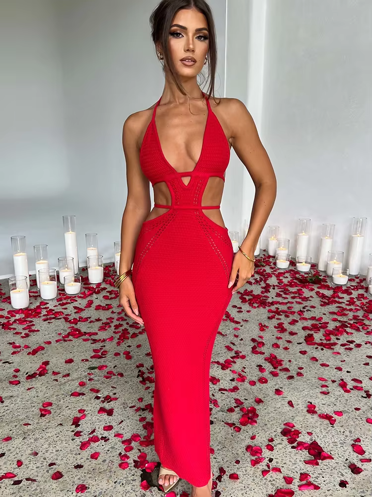 RIVANA™ Dress | Bodycon Knitted Lace-Up Maxi Dress