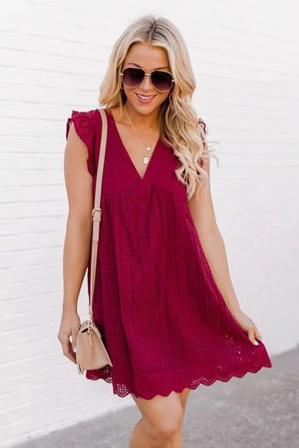 KAIA™ Dress | Flowy Eyelet Mini Dress With Ruffles