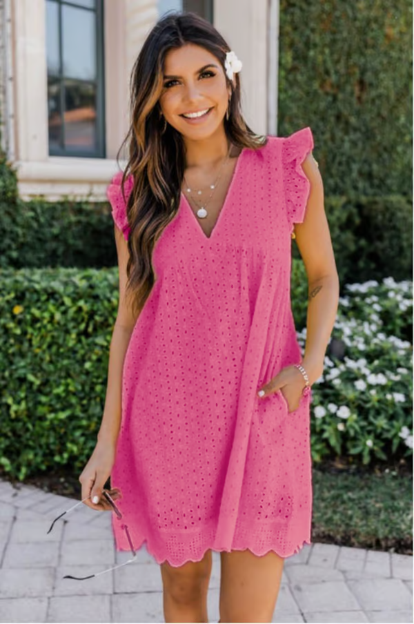 KAIA™ Dress | Flowy Eyelet Mini Dress With Ruffles