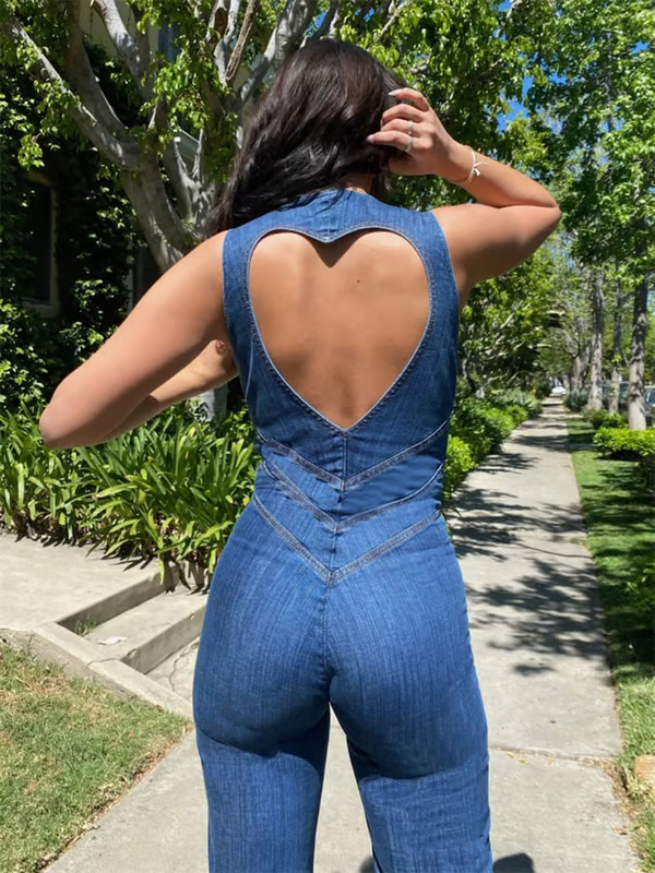 VALENCIA™ Jumpsuit | Backless Heart Cutout Denim Jumpsuit