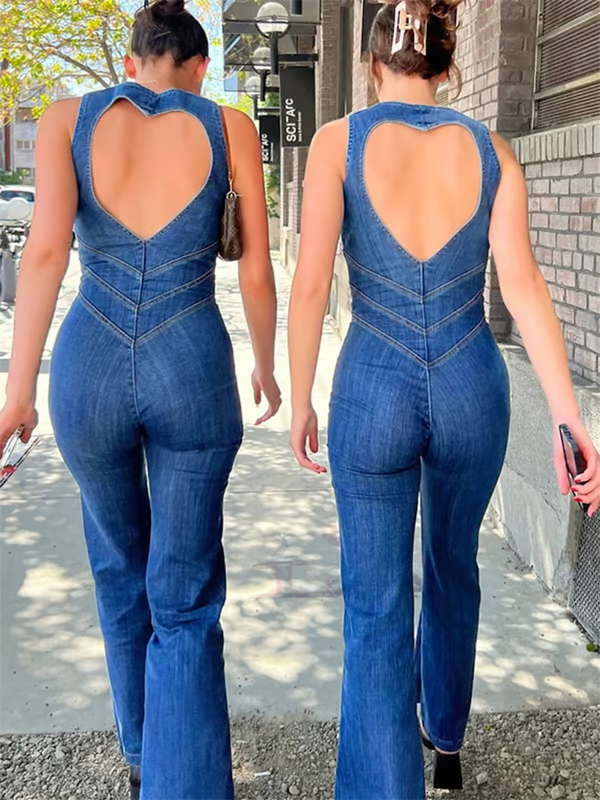 VALENCIA™ Jumpsuit | Backless Heart Cutout Denim Jumpsuit