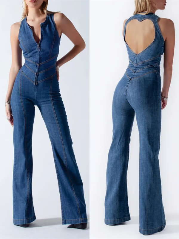 VALENCIA™ Jumpsuit | Backless Heart Cutout Denim Jumpsuit