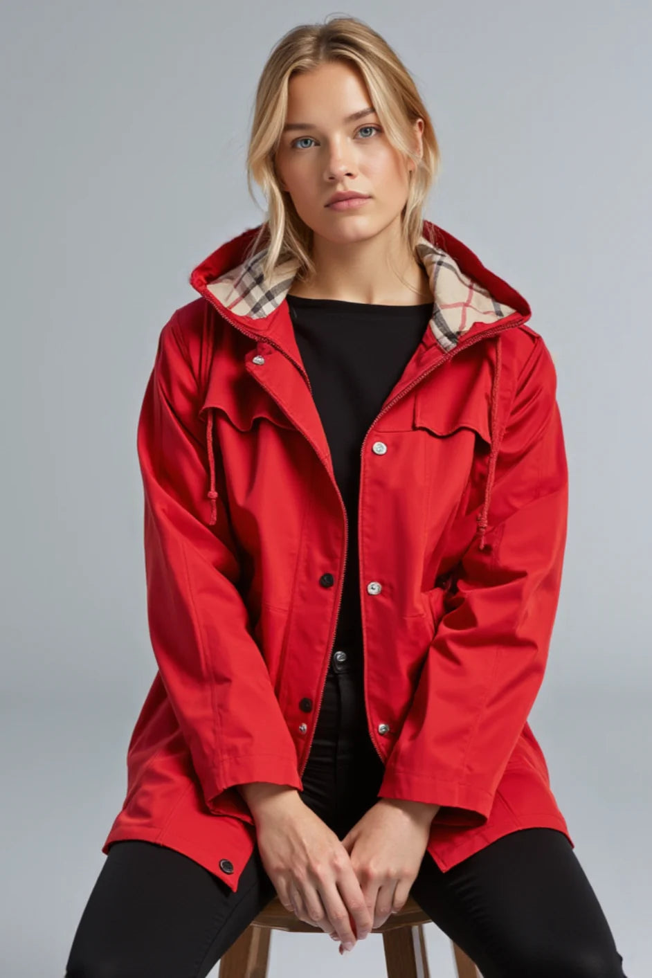 ELVESSA™ Jacket | Waist Cinching Plaid Rain Jacket