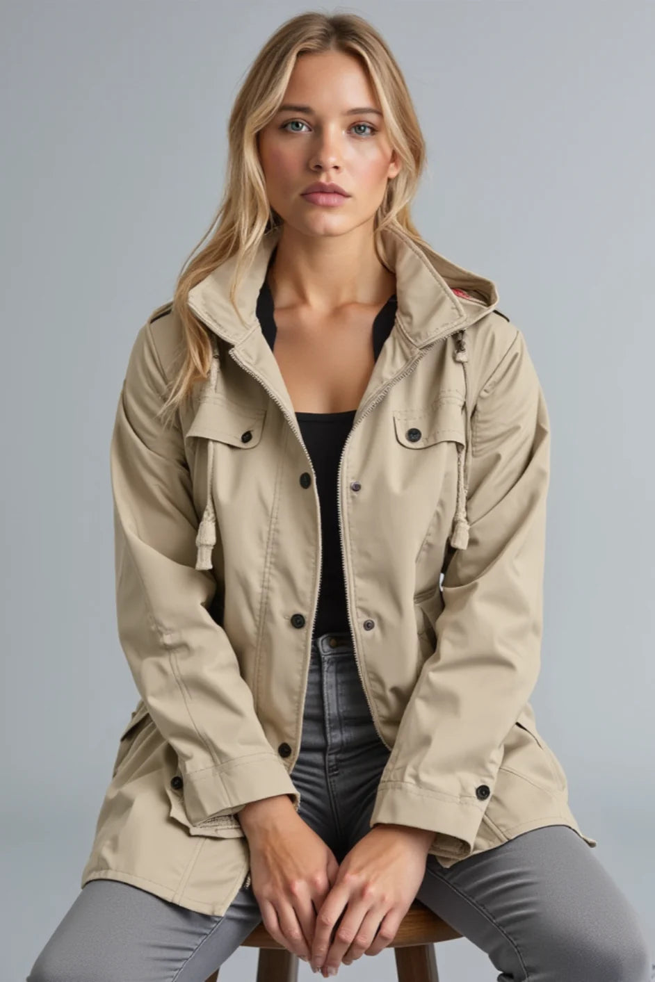 ELVESSA™ Jacket | Waist Cinching Plaid Rain Jacket