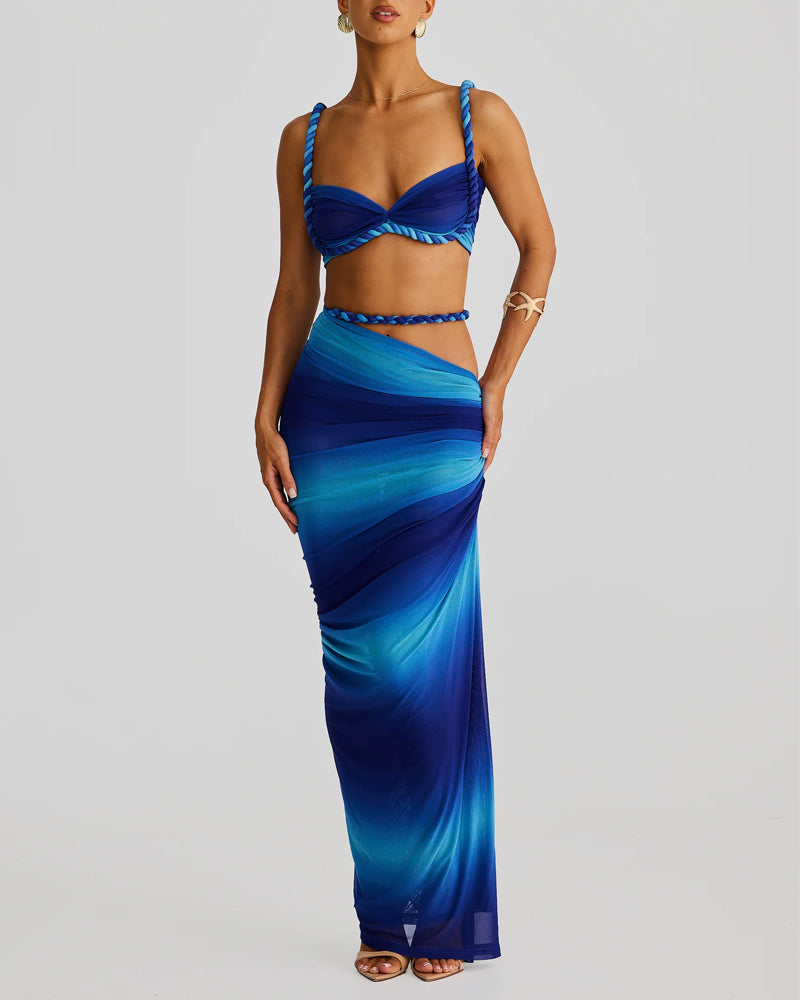 CELESTIA™ Set | Bodycon Braid Top & Maxi Skirt Two-Piece Set