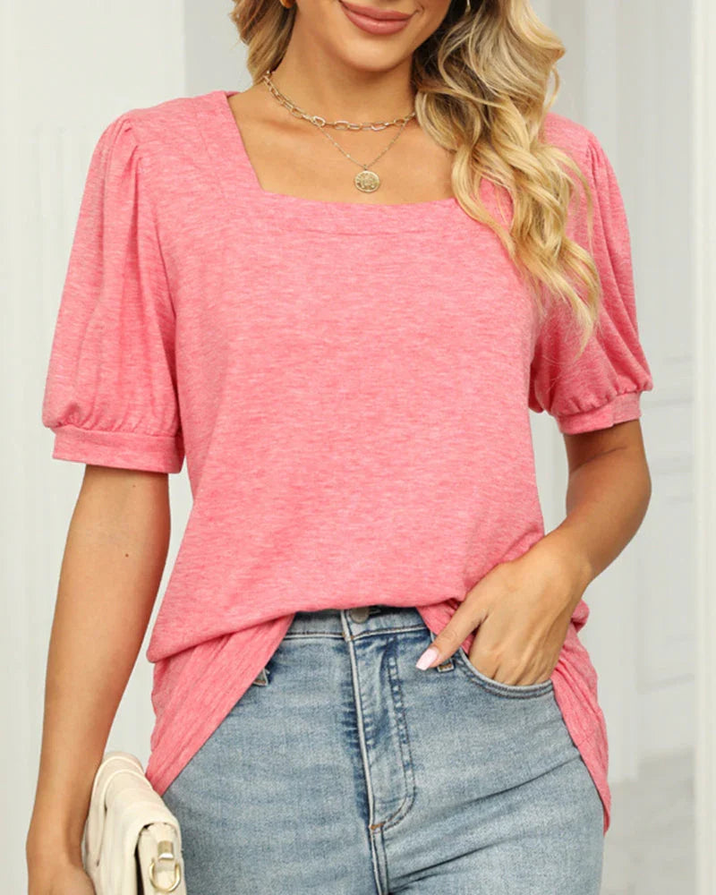 Georgia Top | Square Neck T-shirt with Puff Sleeves | 50% OFF