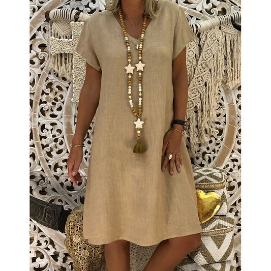 SARAH™ Dress | Linen Casual Midi Dress | 50% OFF