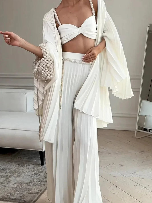 COLETTE™ Set | Three-Piece Pearl Top Cardigan & Pants Set