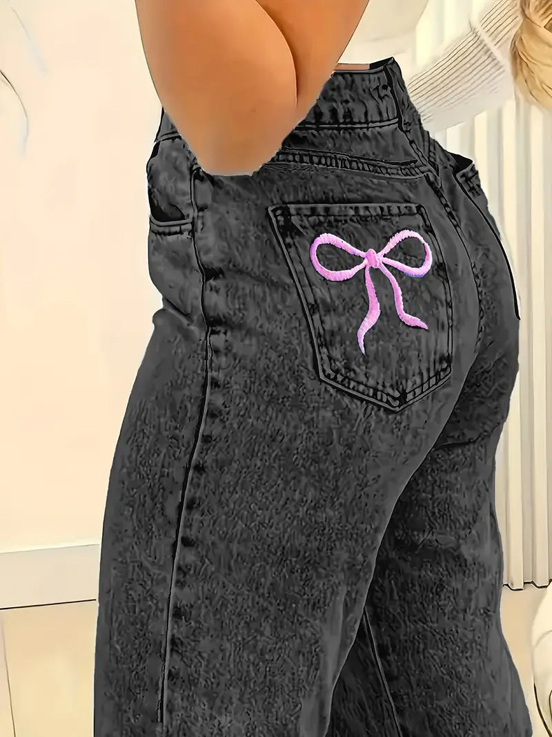 MARINA™ Jeans | Viral Pink Bow Women's Wide Leg Jeans