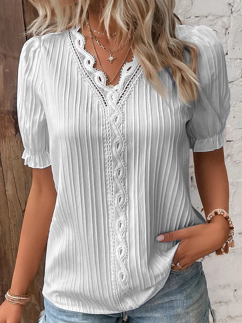 ABBEY™ Top | Lace V Neck Shirt | 50% OFF