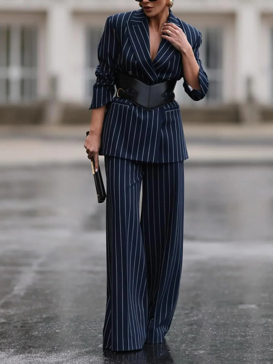 JESSICA™ Suit | Three-Piece Stripped Suit & High Waist Pants Set