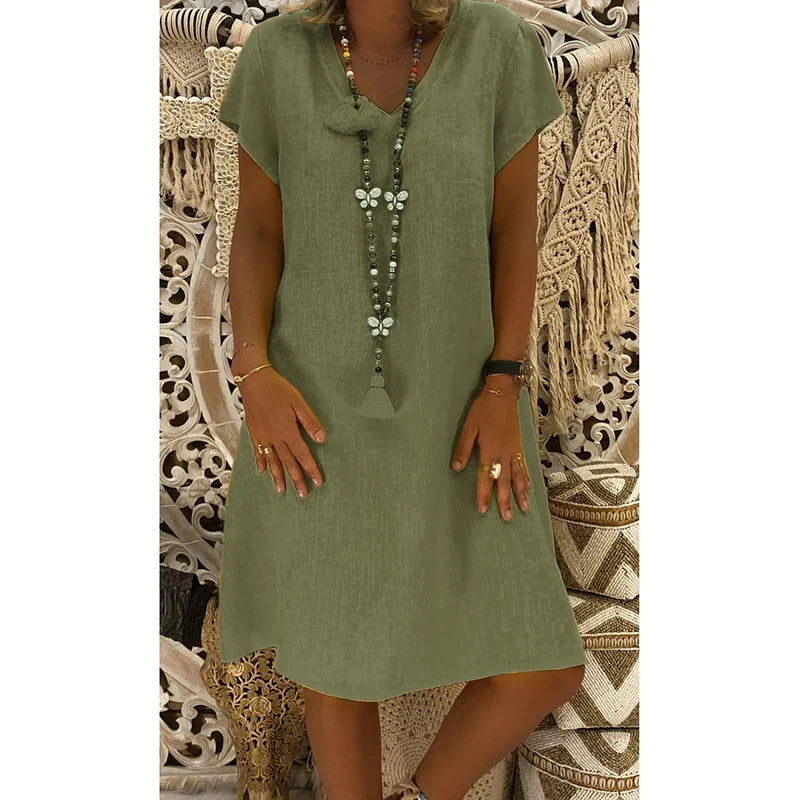 SARAH™ Dress | Linen Casual Midi Dress | 50% OFF