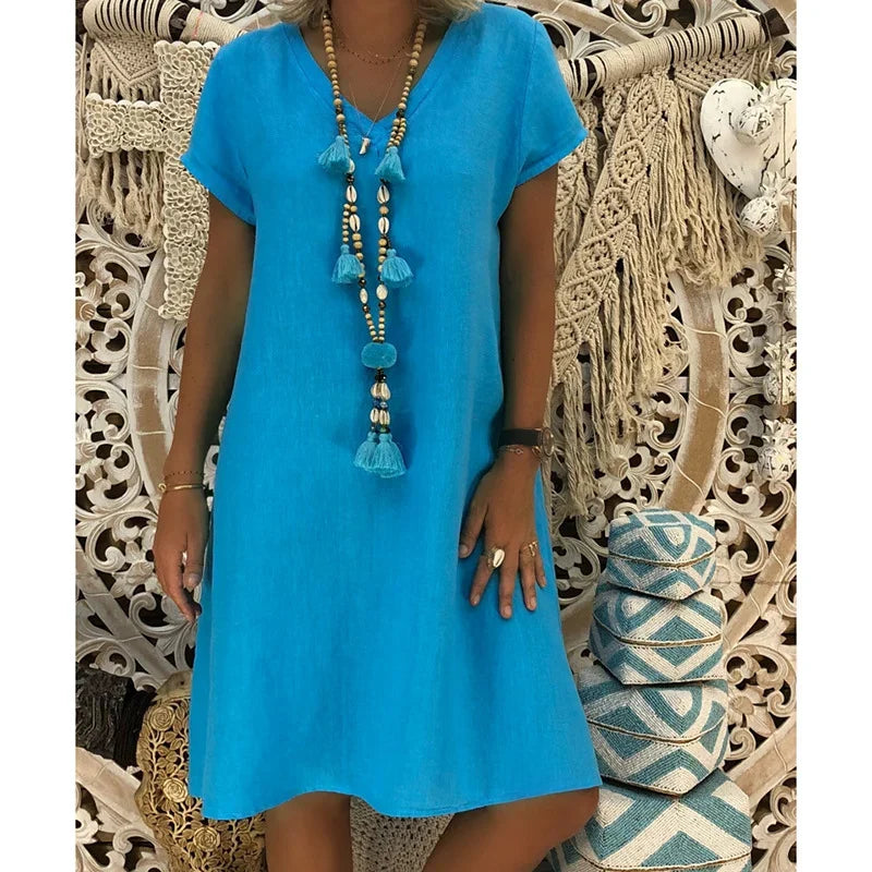 SARAH™ Dress | Linen Casual Midi Dress | 50% OFF