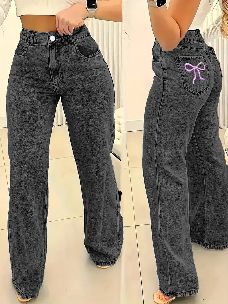 MARINA™ Jeans | Viral Pink Bow Women's Wide Leg Jeans