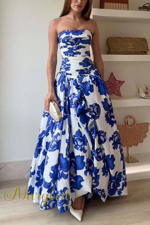 THALIA™ Dress | Strapless Floral Print Maxi Dress