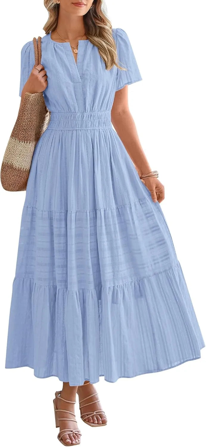 JOVIE™ Dress | Short Sleeved V-Neck Casual Maxi Dress