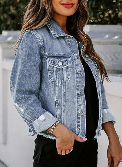DAKOTA™ Denim Jacket | Distressed Cropped Denim Jacket