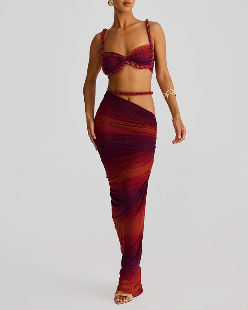 CELESTIA™ Set | Bodycon Braid Top & Maxi Skirt Two-Piece Set