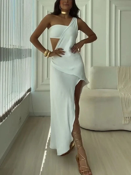 TATIANA™ Dress | Asymmetrical White Slit Dress