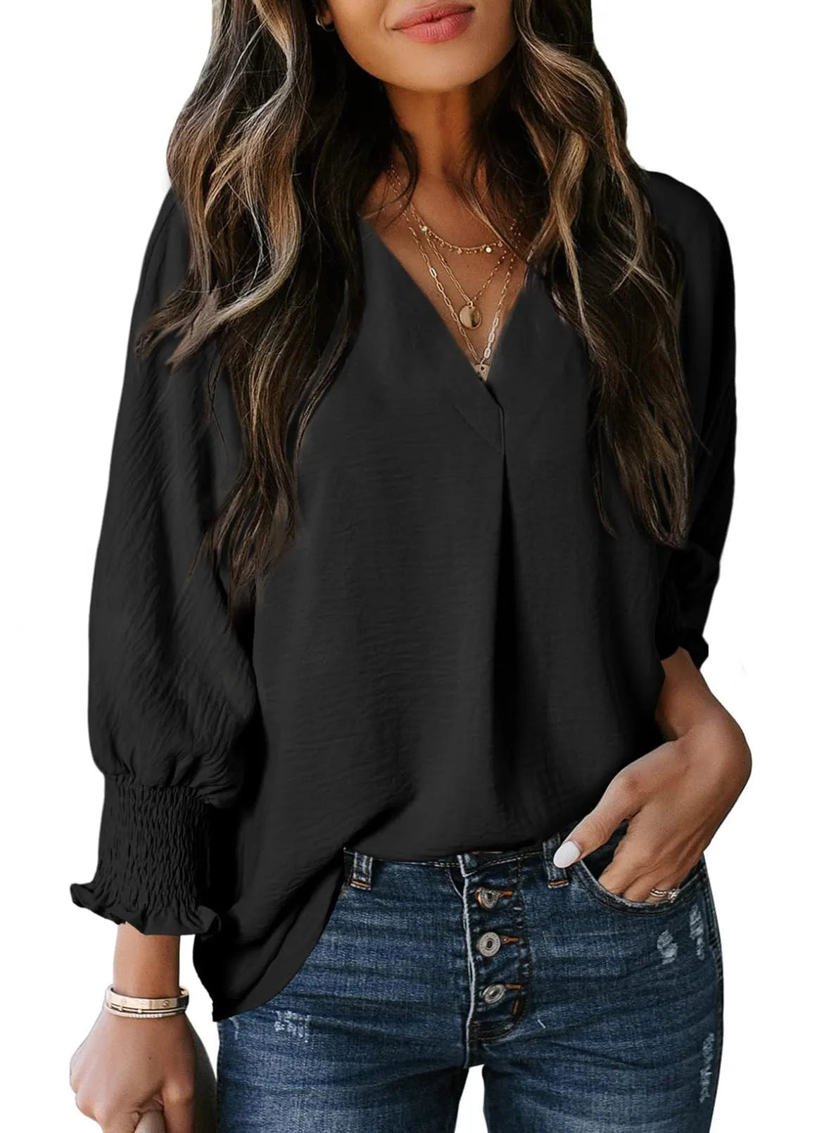 KELLY™ Top | V Neck Loose Fit Basic Tees