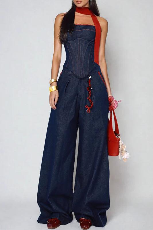 KYRA™ Set | Strapless Lace Up Denim Set