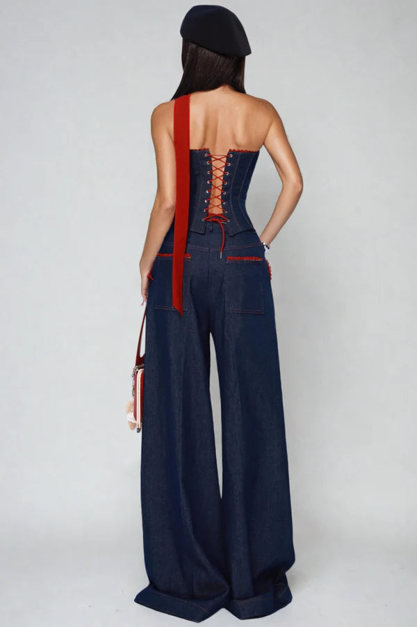 KYRA™ Set | Strapless Lace Up Denim Set