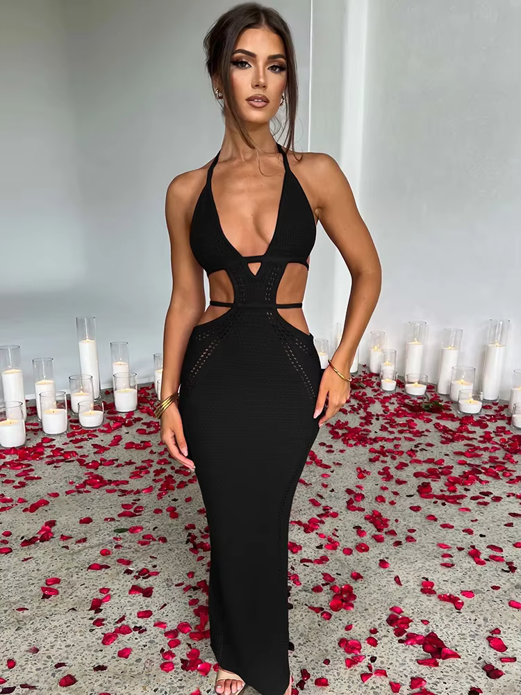 RIVANA™ Dress | Bodycon Knitted Lace-Up Maxi Dress